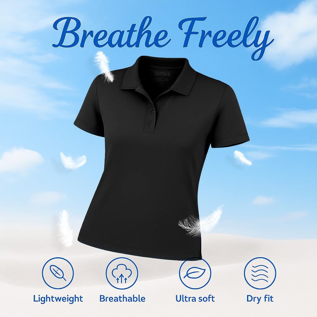 Opna Women's Dry-Fit Golf Polo Shirts 3-Button Golf Polo's in 20 Colors XS-3XL Shirt