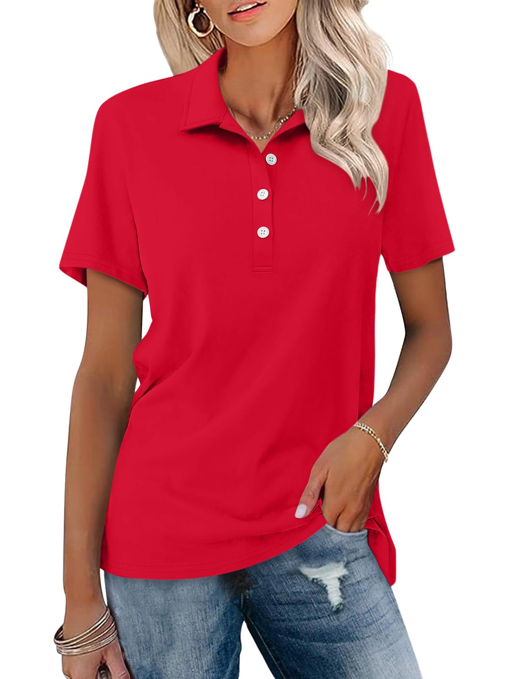 TICTICMISS Womens Polo Shirts Short Sleeve Button Collared Summer Tops