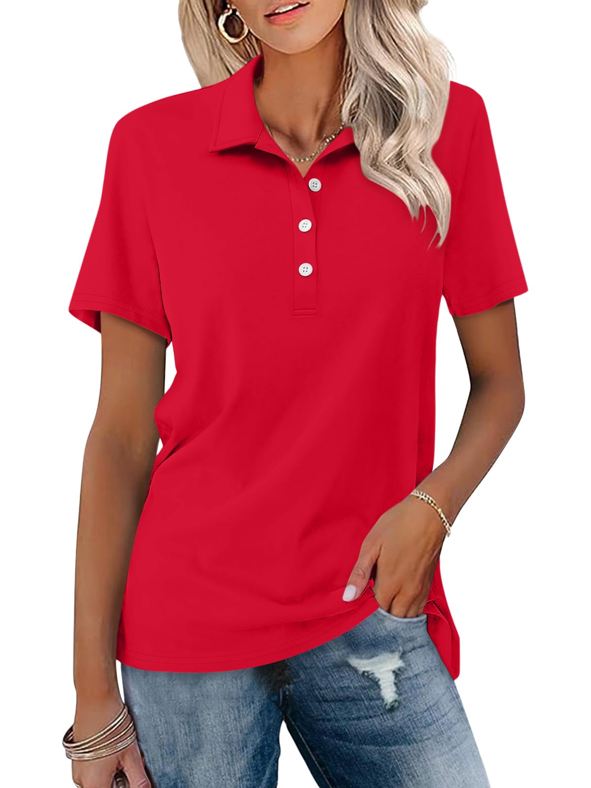 TICTICMISS Womens Polo Shirts Short Sleeve Button Collared Summer Tops