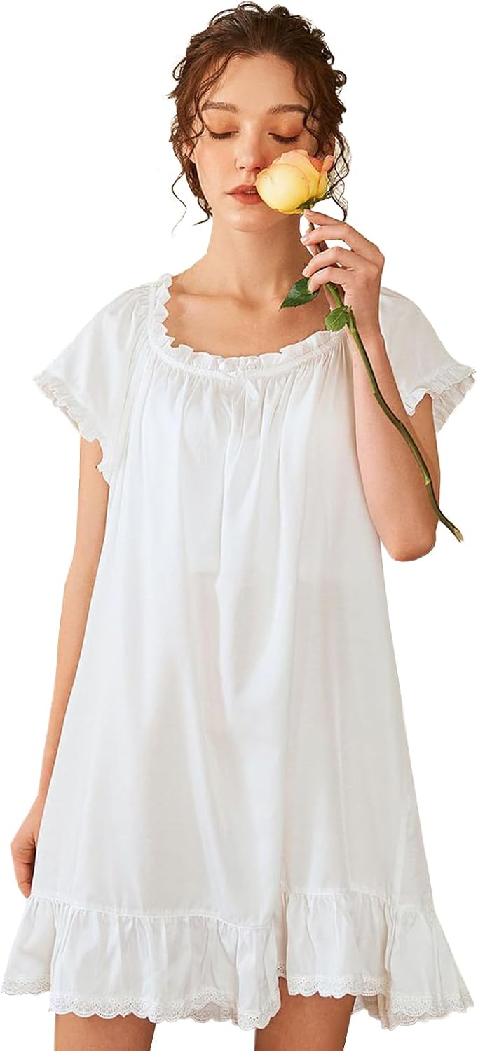 Nanxson Women's Cotton Nightgown Short Sleeve Sleepwear Vintage Nightshirt