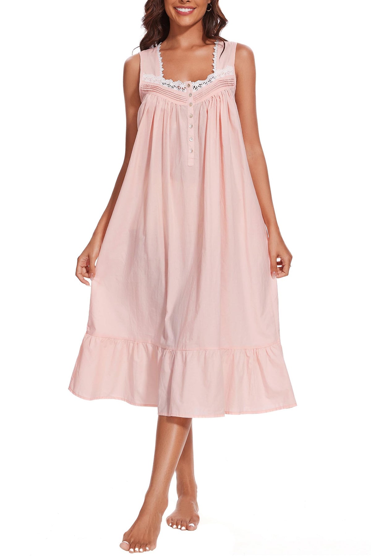 AVIIER 100% Cotton Nightgowns for Women Sleeveless Sleep Dress Ladies Gowns Sleepwear with Pockets