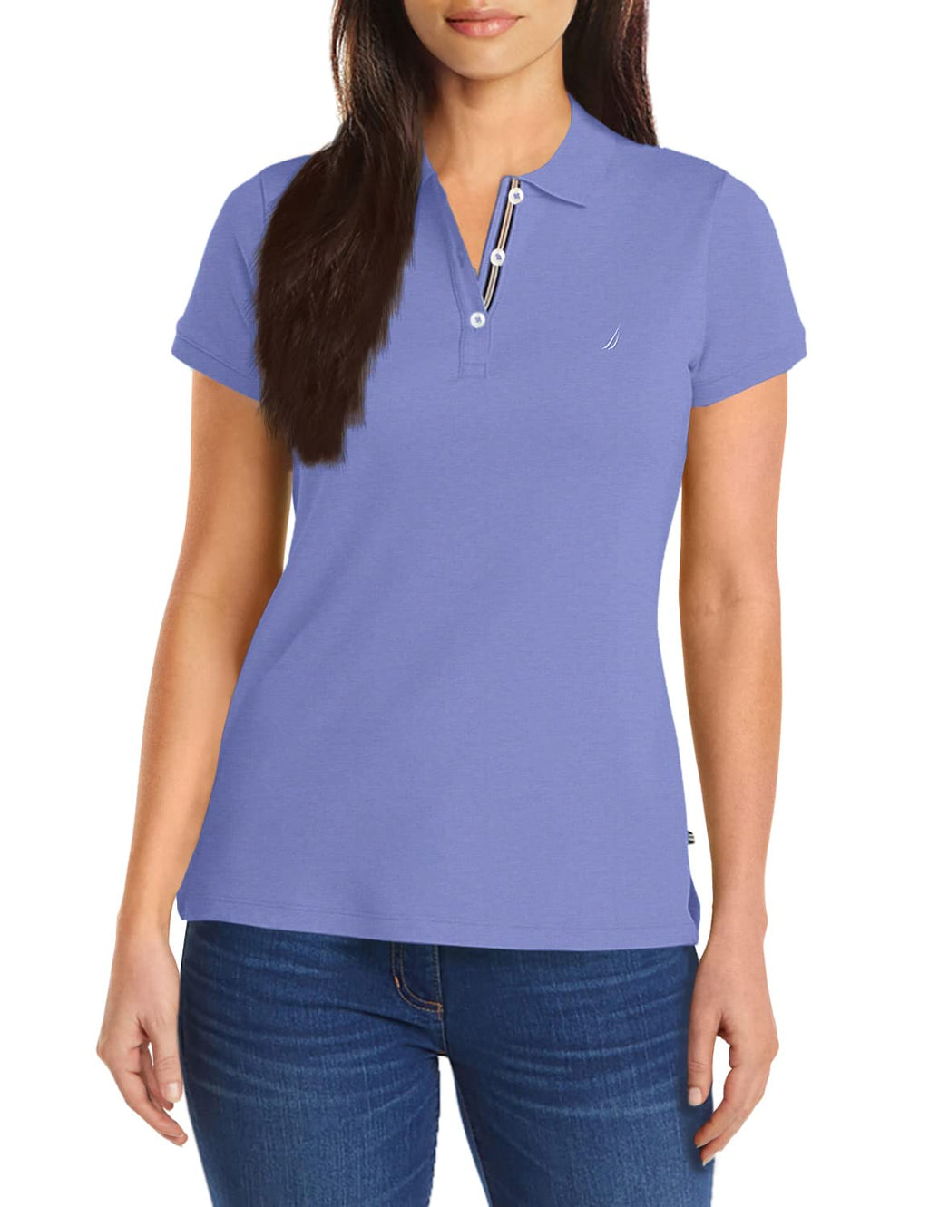 Nautica Women's 3-Button Short Sleeve Breathable 100% Cotton Polo Shirt