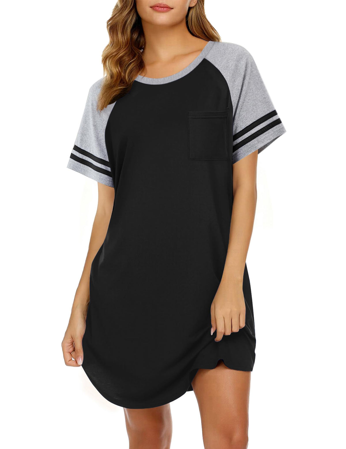 Ekouaer Nightgowns for Women Color Block Sleep Shirt Short Sleeve Sleepwear