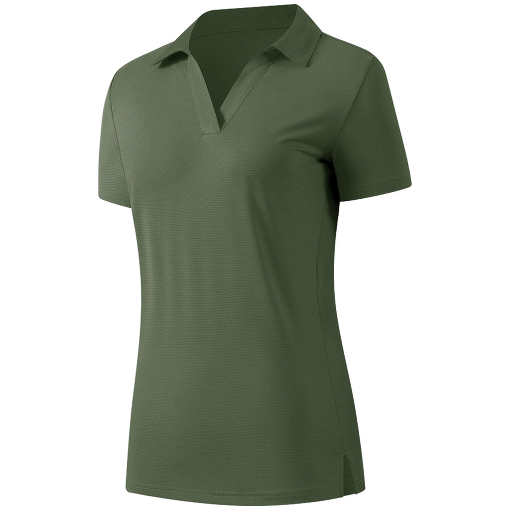 Womens Polo Shirts Short Sleeve V Neck Business Casual Work Tops Quick Dry UPF 50+ Sun Protection Golf Shirt Fitted Collared