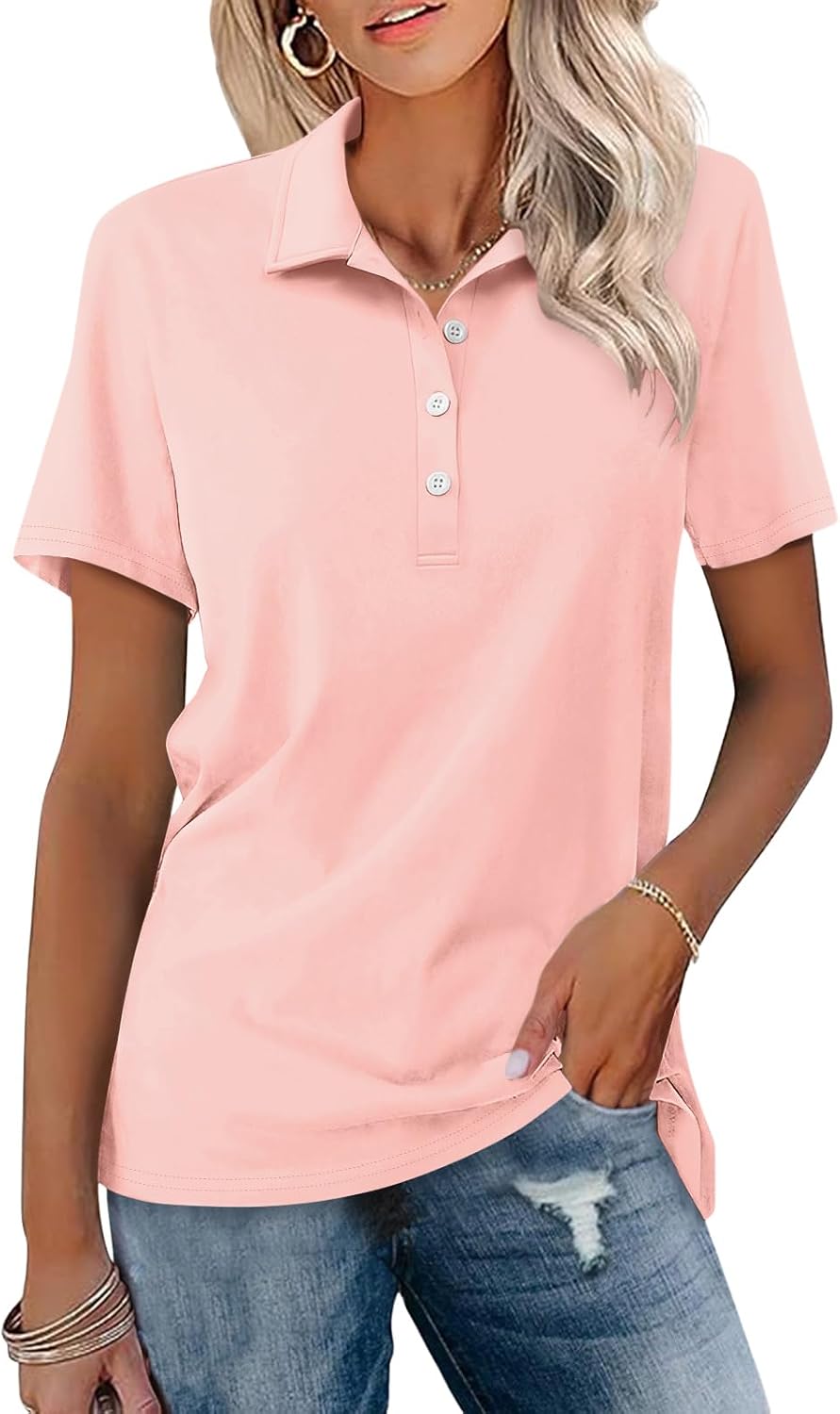 TICTICMISS Womens Polo Shirts Short Sleeve Button Collared Summer Tops