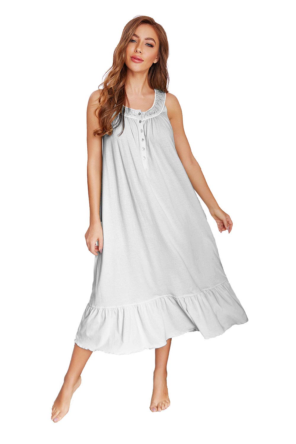IZZY + TOBY 100% Cotton Nightgowns for Women Soft Ladies Gowns Sleepwear Long Sleeveless Nightgown