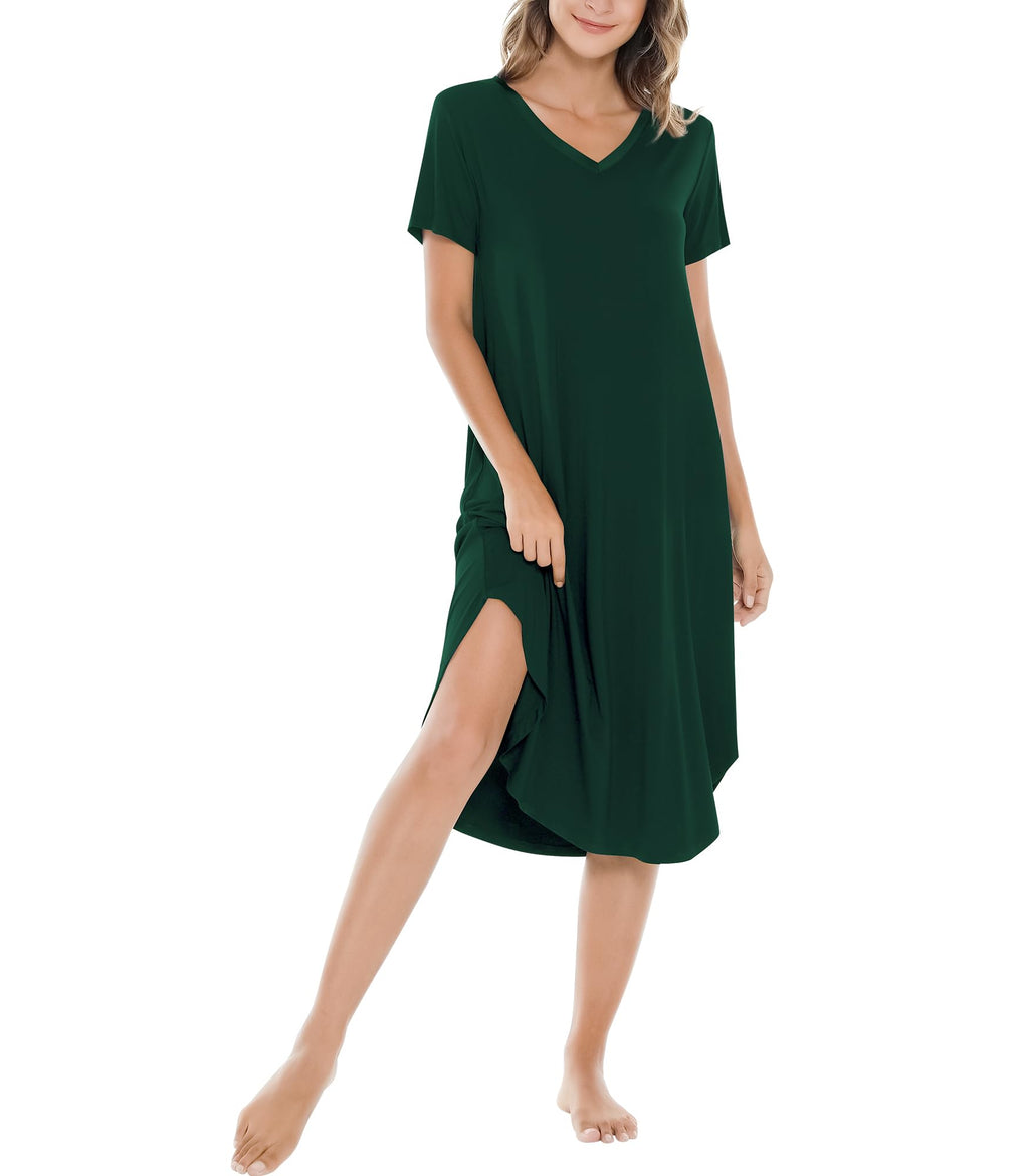 NACHILA Bamboo Viscose Nightgowns for Women Cooling Short Sleeve Sleepshirt