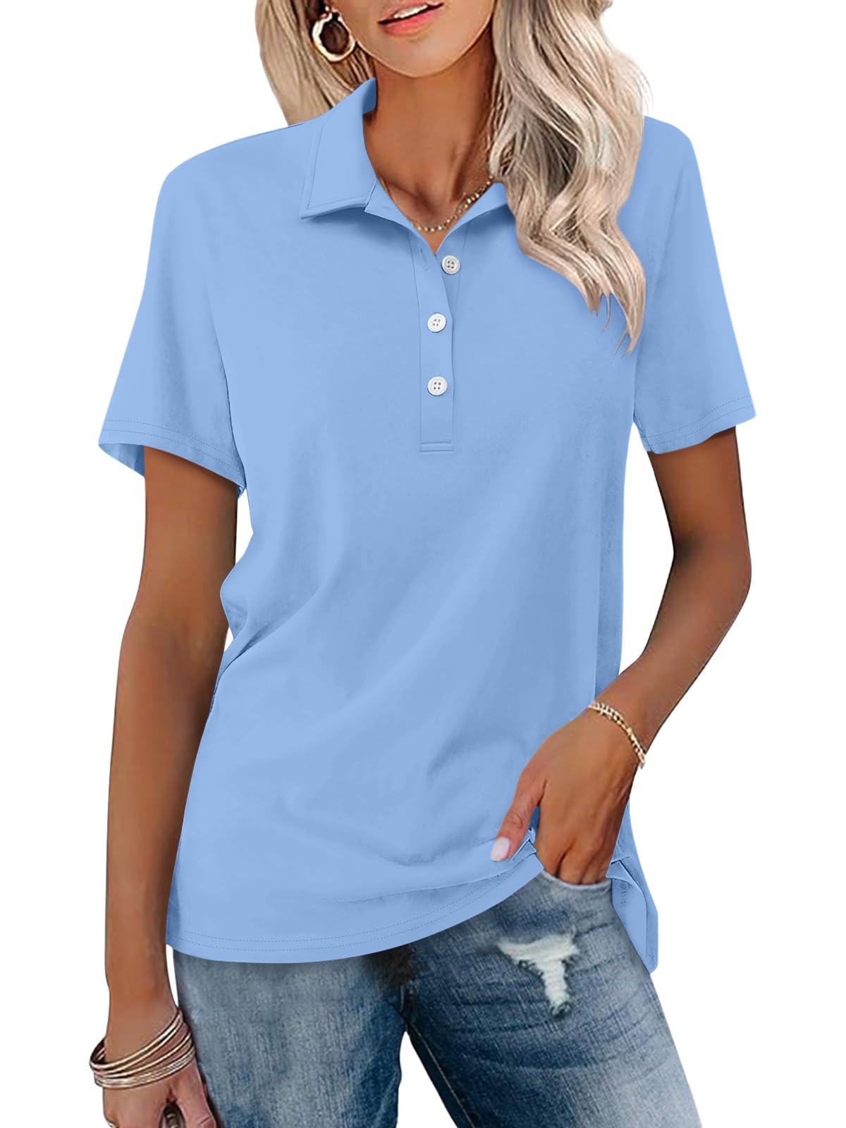 TICTICMISS Womens Polo Shirts Short Sleeve Button Collared Summer Tops