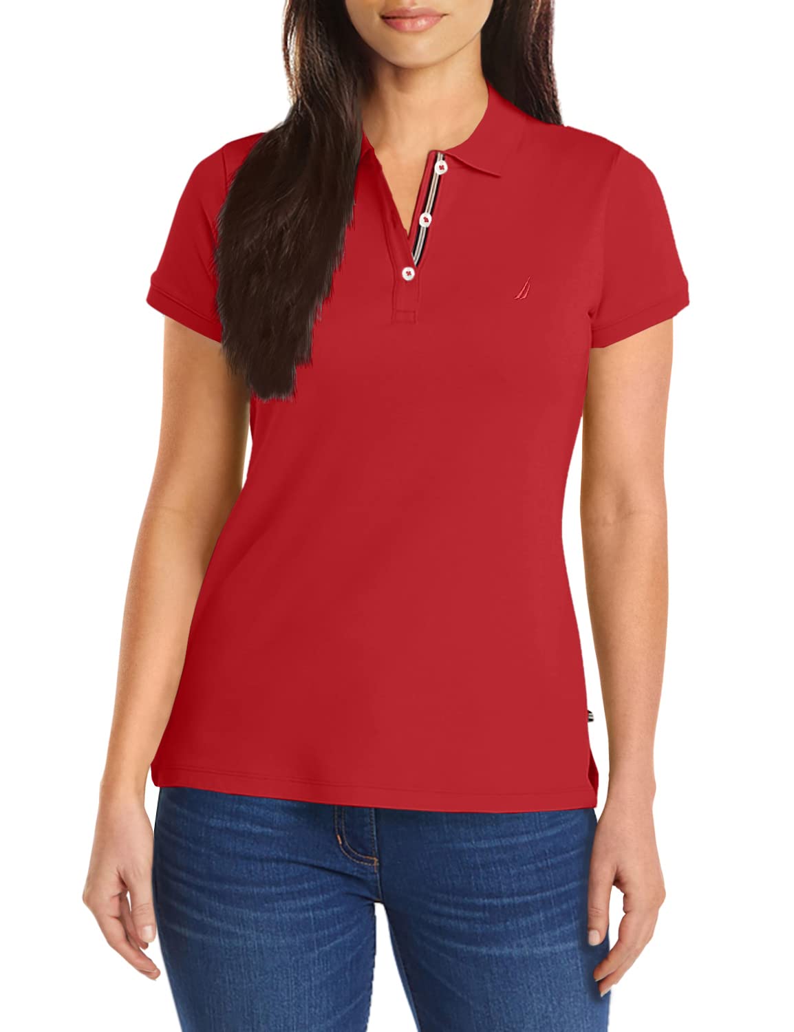 Nautica Women's 3-Button Short Sleeve Breathable 100% Cotton Polo Shirt