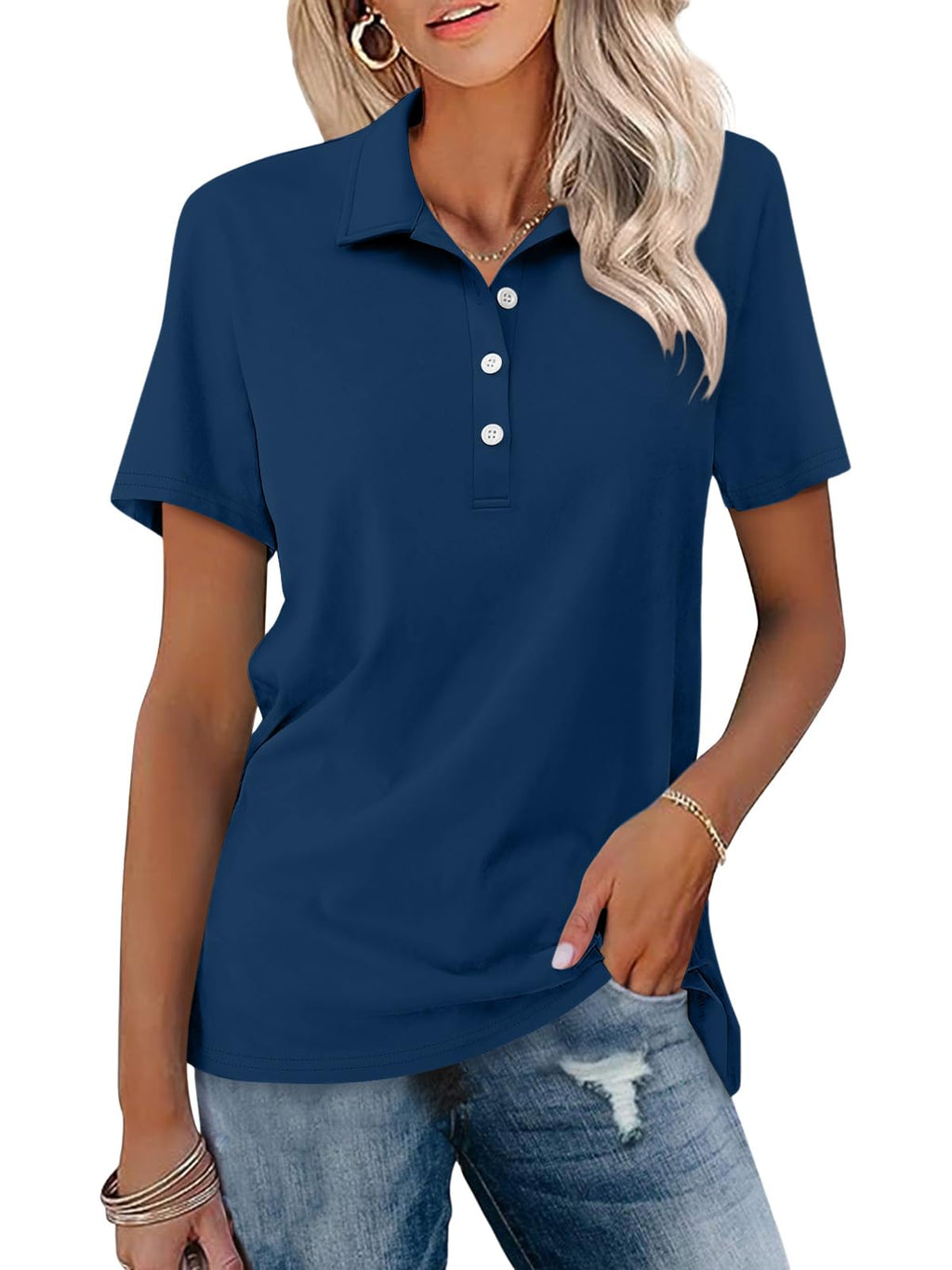 TICTICMISS Womens Polo Shirts Short Sleeve Button Collared Summer Tops