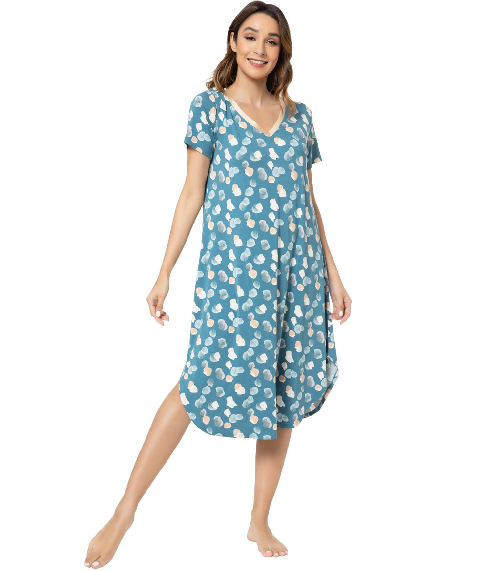 NACHILA Bamboo Viscose Nightgowns for Women Cooling Short Sleeve Sleepshirt