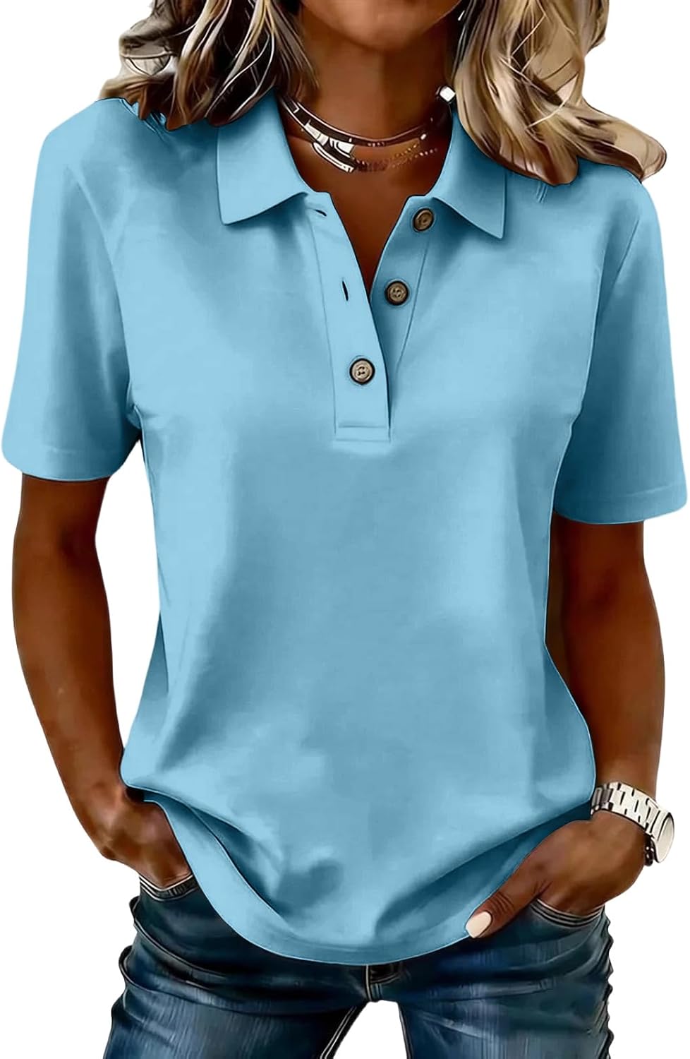 Polo Shirts for Women Golf Button Collared Summer Short Sleeve Tops Lightweight Work Polo Shirt Womens Blouses