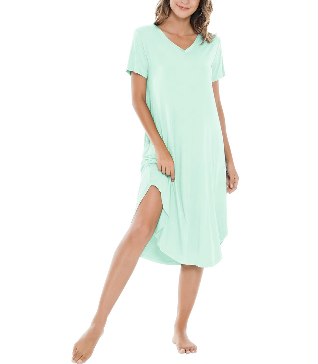 NACHILA Bamboo Viscose Nightgowns for Women Cooling Short Sleeve Sleepshirt