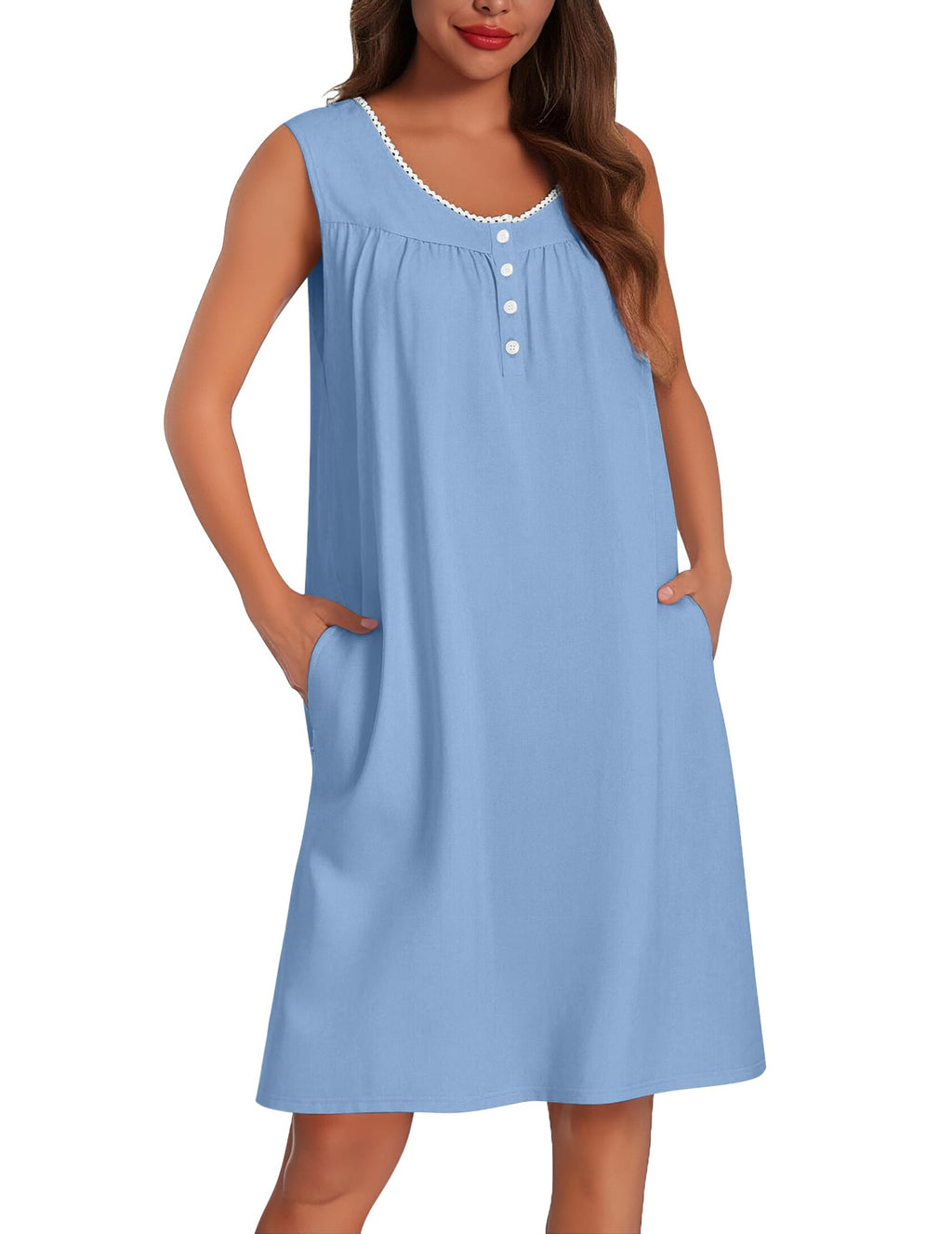 Ekouaer Cotton Nightgowns for Women Tank Sleeveless Night Gowns