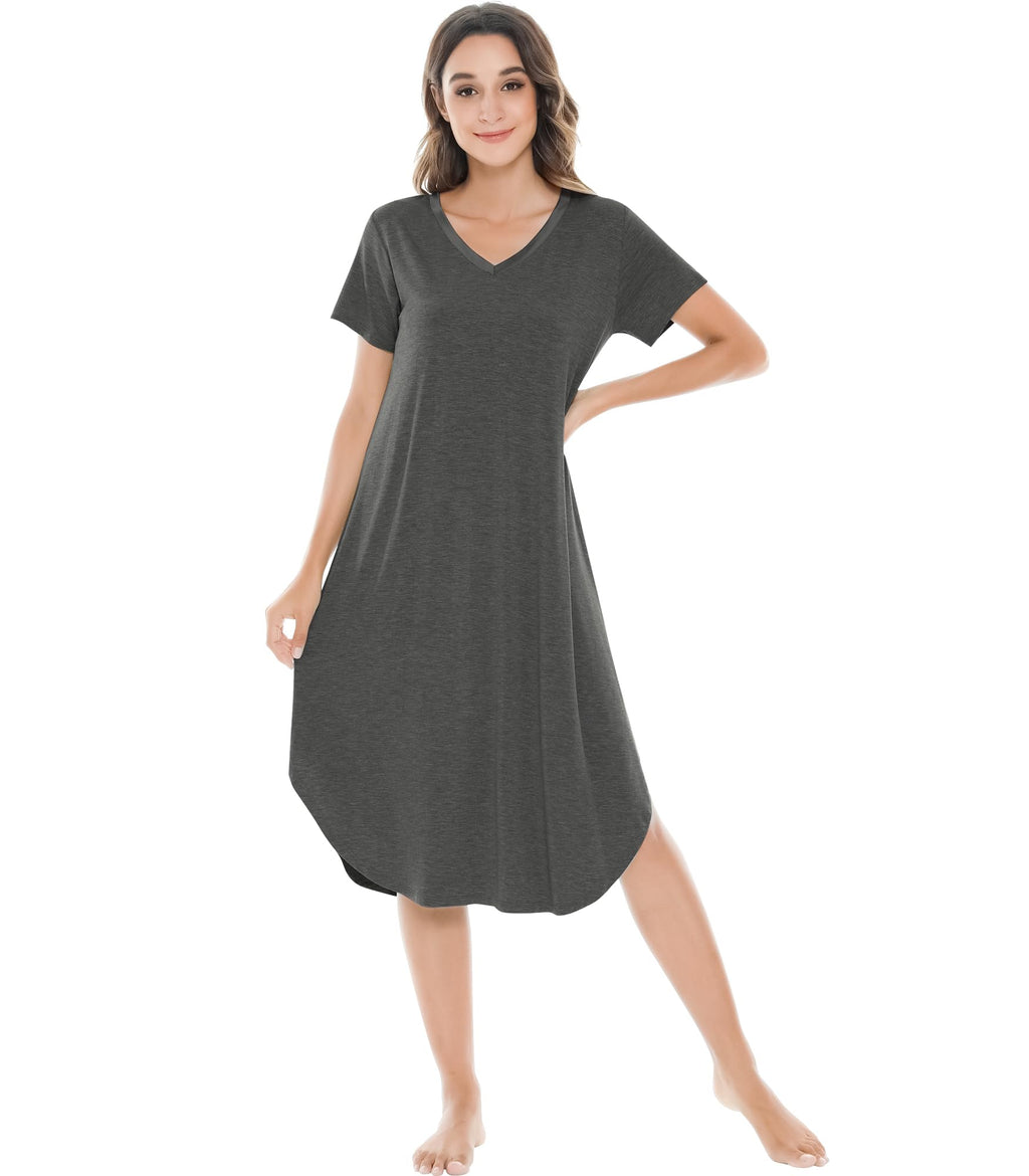 NACHILA Bamboo Viscose Nightgowns for Women Cooling Short Sleeve Sleepshirt