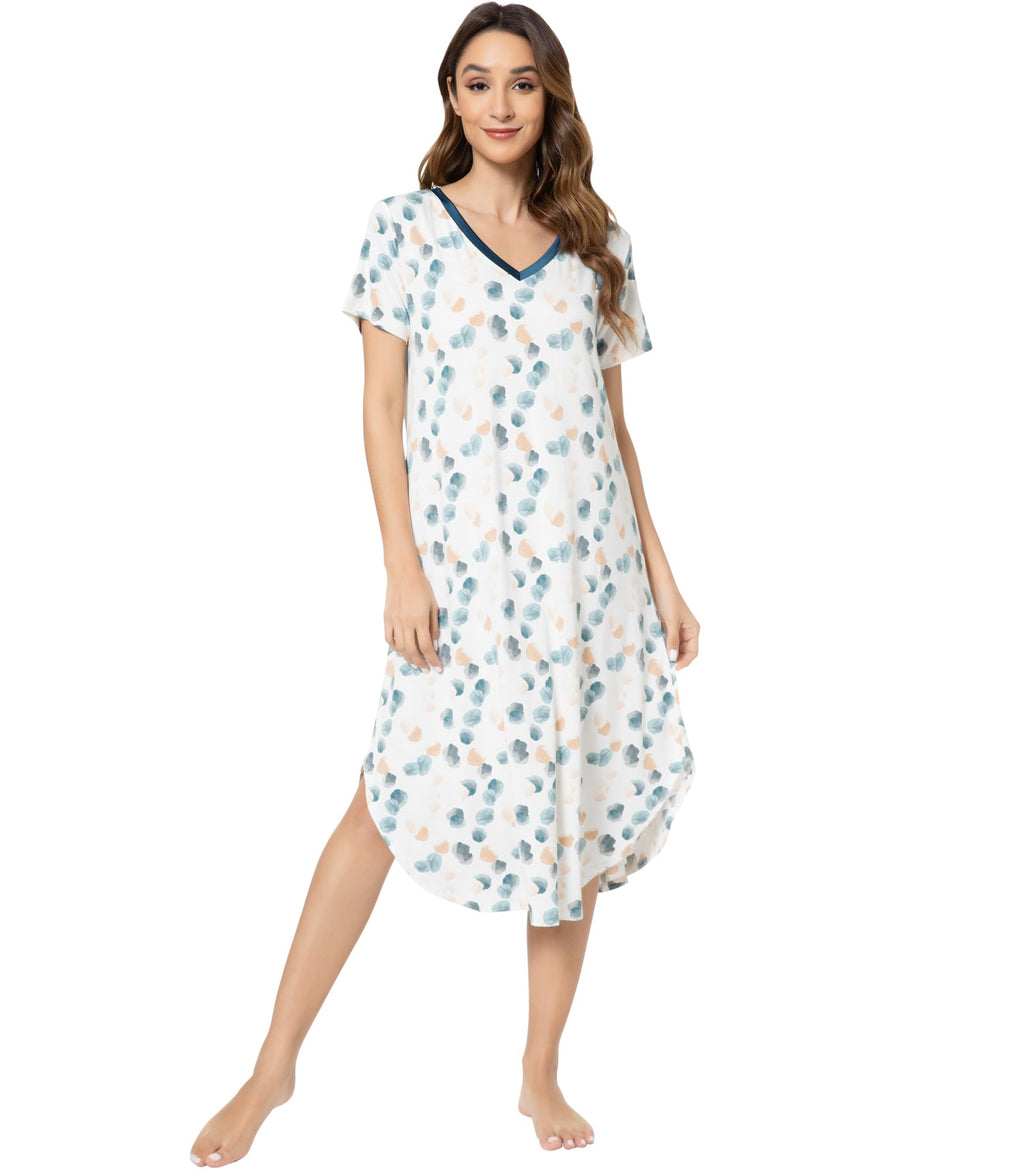 NACHILA Bamboo Viscose Nightgowns for Women Cooling Short Sleeve Sleepshirt