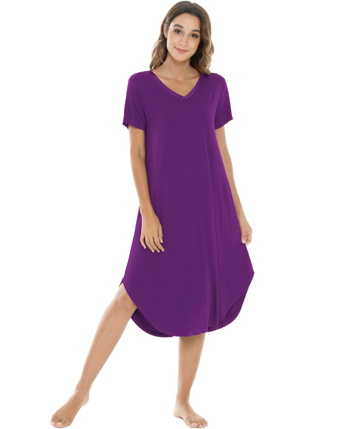 NACHILA Bamboo Viscose Nightgowns for Women Cooling Short Sleeve Sleepshirt