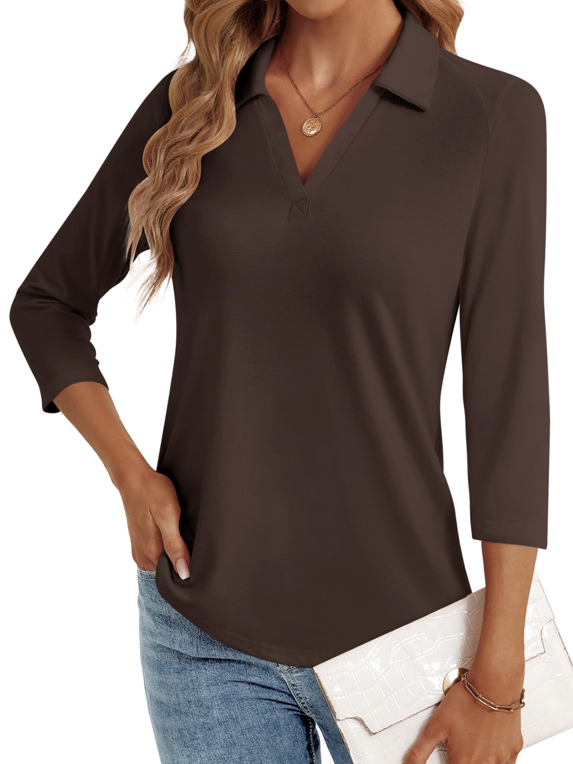 LYHIPSS 3/4 Length Sleeve Womens Tops Dressy Casual Business Blouses
