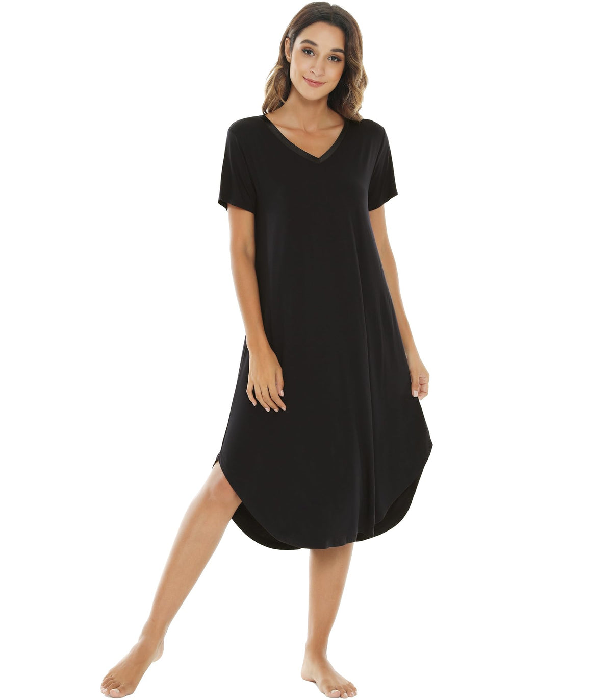 NACHILA Bamboo Viscose Nightgowns for Women Cooling Short Sleeve Sleepshirt