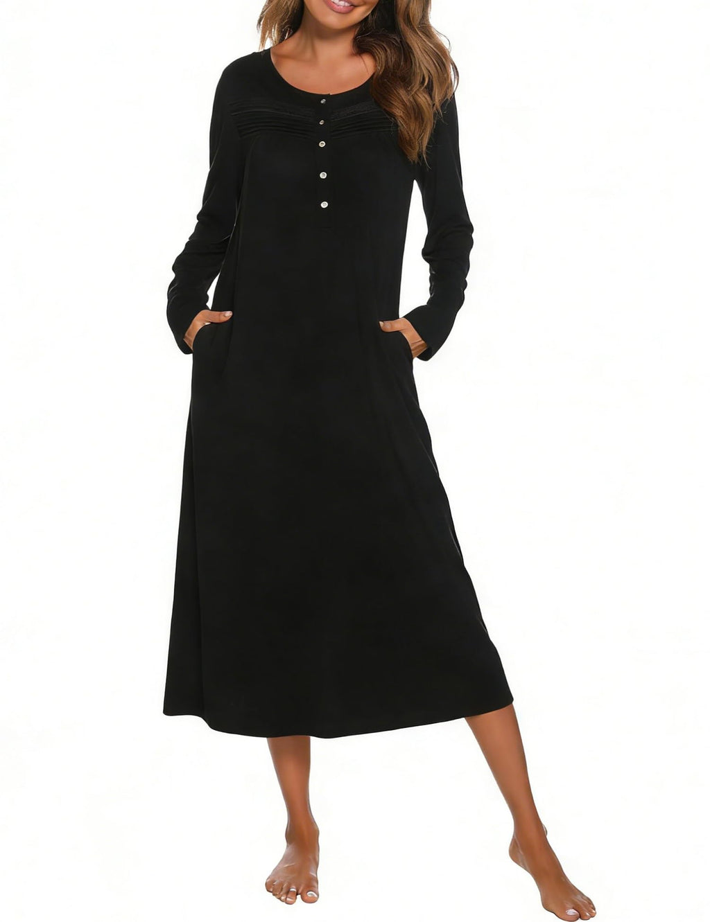 YOZLY Nightgowns for Women Soft Cotton Long Sleeve Night Gwon with Pockets