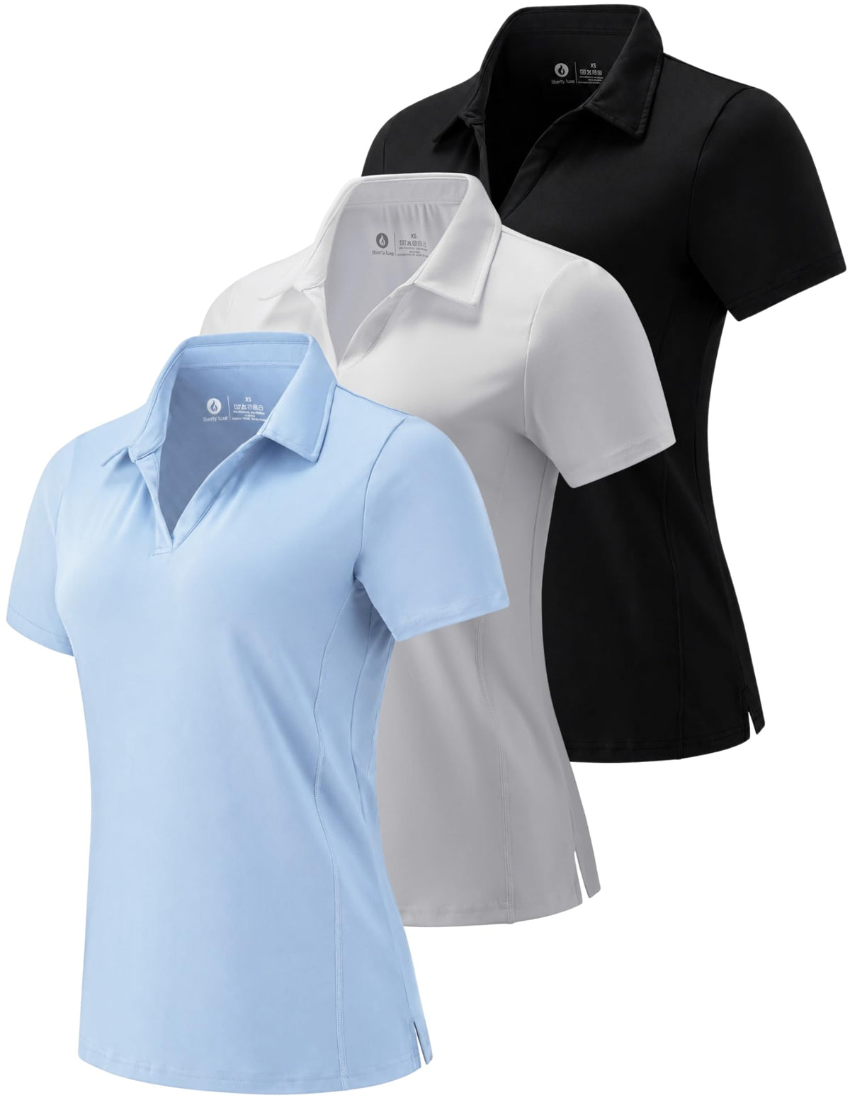 3 Pack Women's Dry Fit V-Neck Polo Shirts