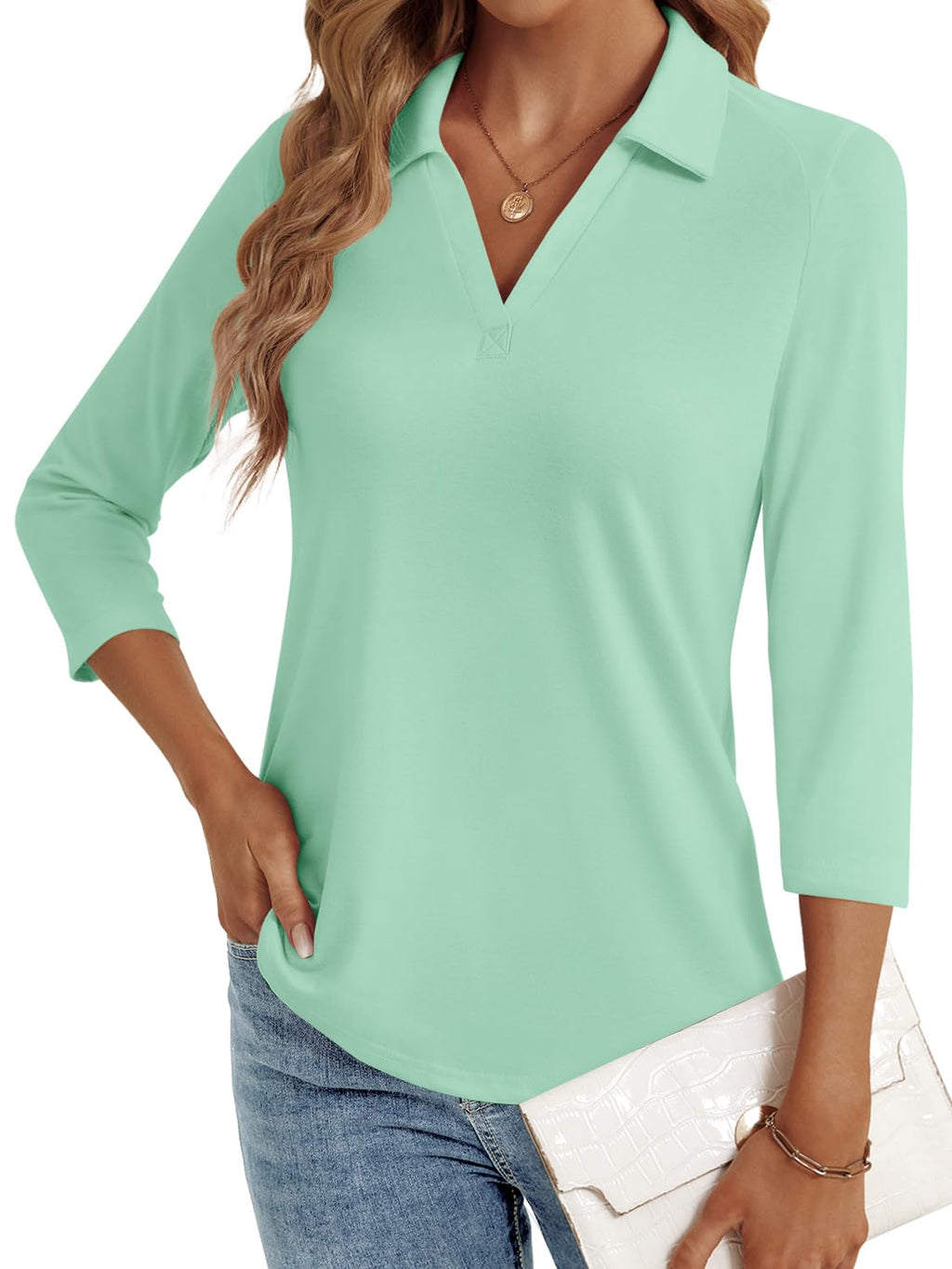 LYHIPSS 3/4 Length Sleeve Womens Tops Dressy Casual Business Blouses