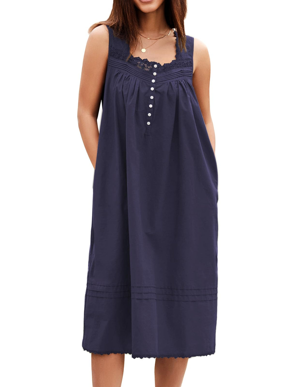 100% Cotton Nightgowns for Women Sleeveless Night Gown with Pockets,XS-5XL