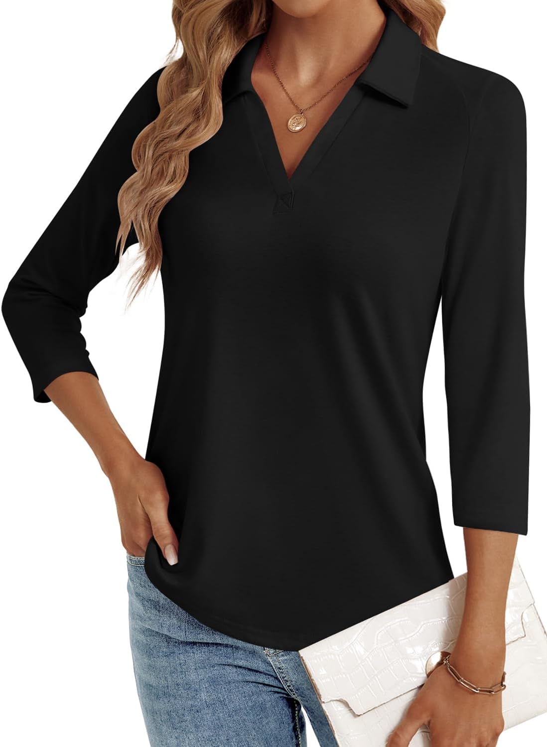 LYHIPSS 3/4 Length Sleeve Womens Tops Dressy Casual Business Blouses