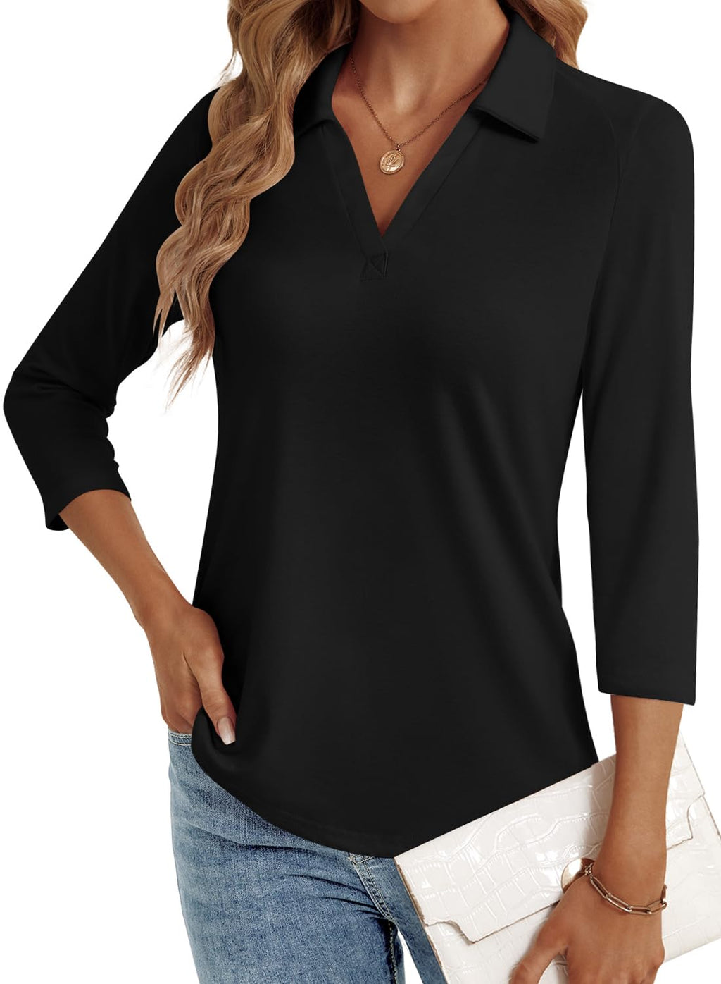 LYHIPSS 3/4 Length Sleeve Womens Tops Dressy Casual Business Blouses