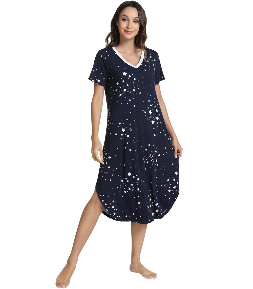 NACHILA Bamboo Viscose Nightgowns for Women Cooling Short Sleeve Sleepshirt