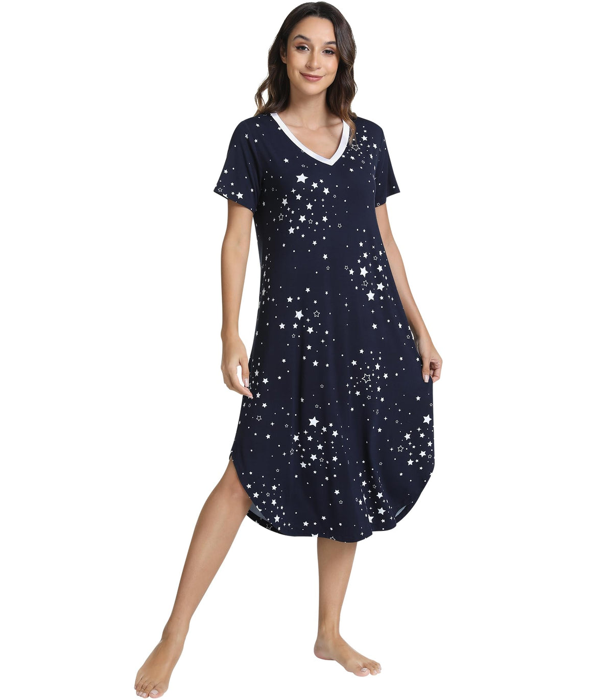 NACHILA Bamboo Viscose Nightgowns for Women Cooling Short Sleeve Sleepshirt