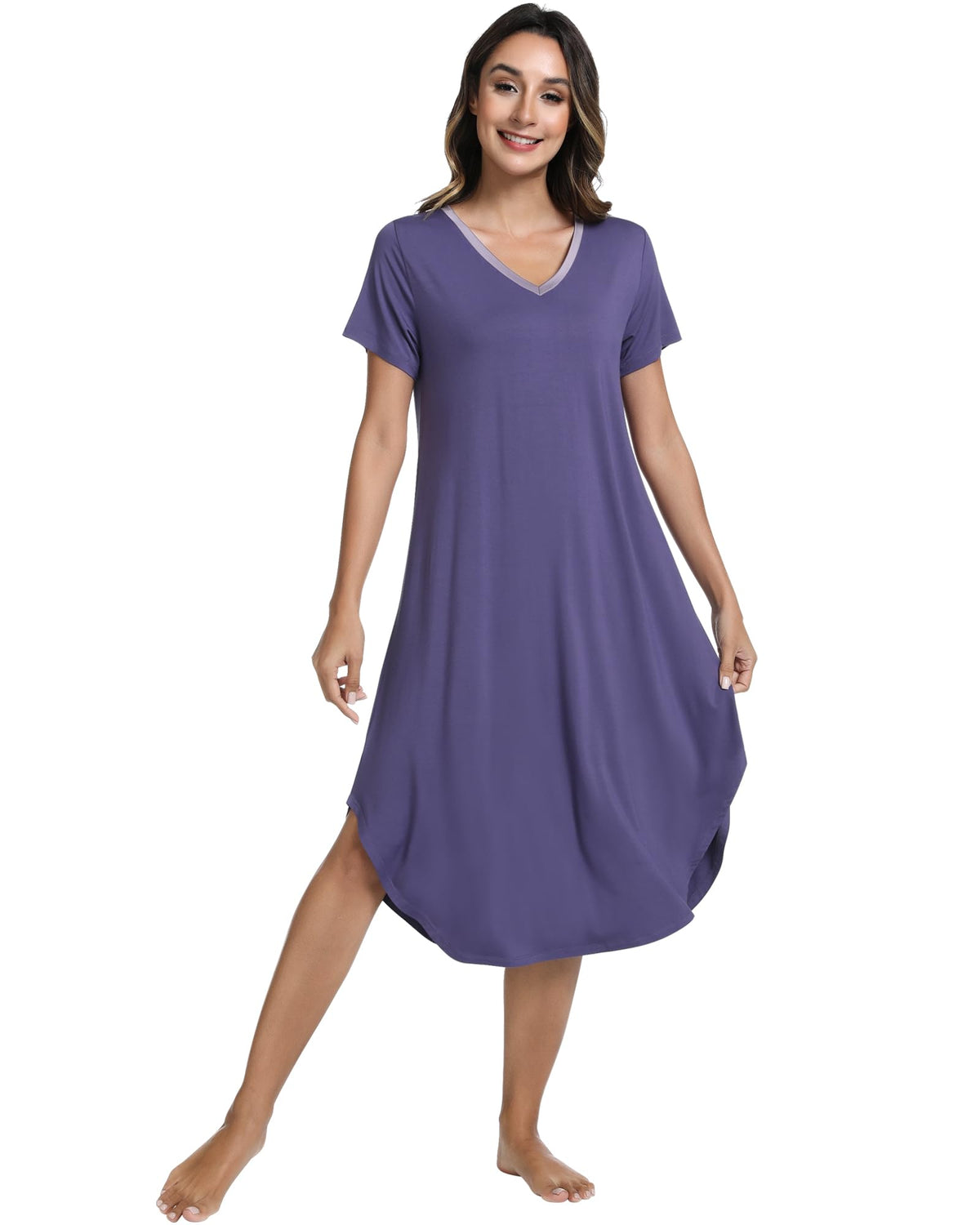 NACHILA Bamboo Viscose Nightgowns for Women Cooling Short Sleeve Sleepshirt