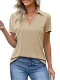 Imily Bela Womens Short Sleeve Polo Shirts V Neck Collared Tops