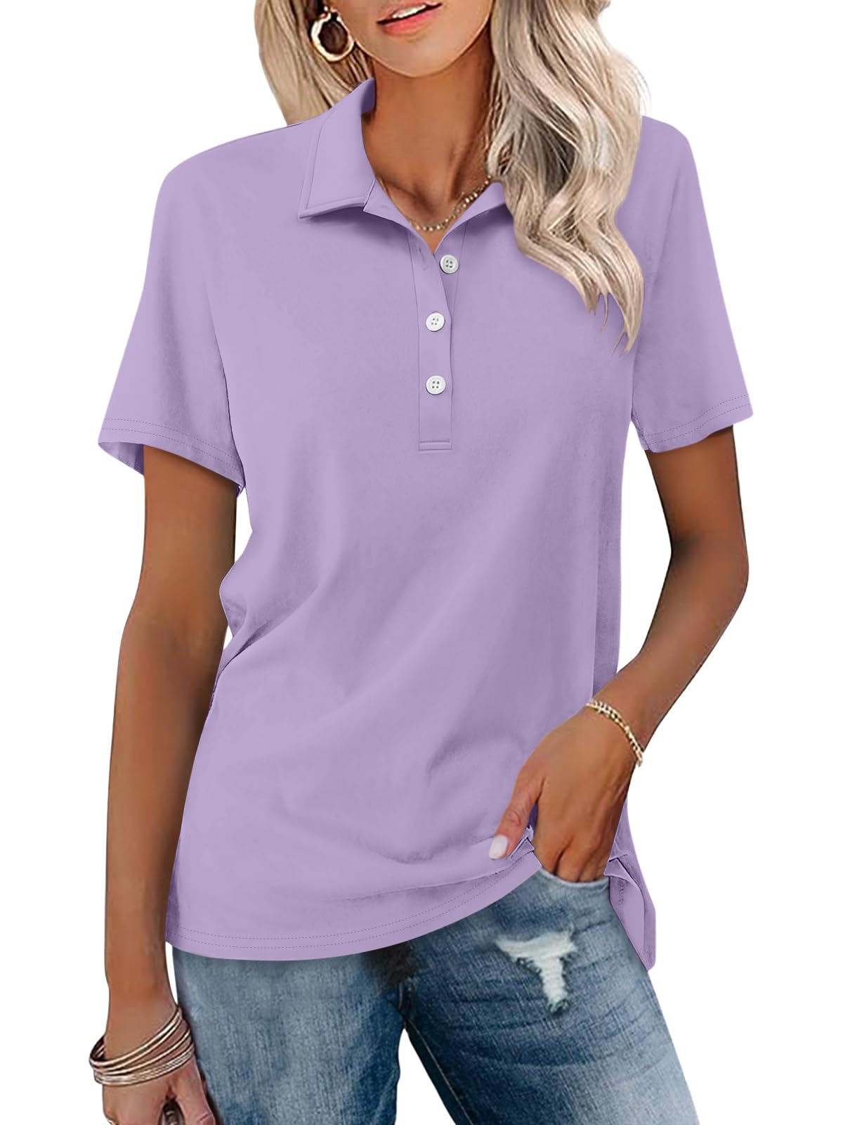 TICTICMISS Womens Polo Shirts Short Sleeve Button Collared Summer Tops