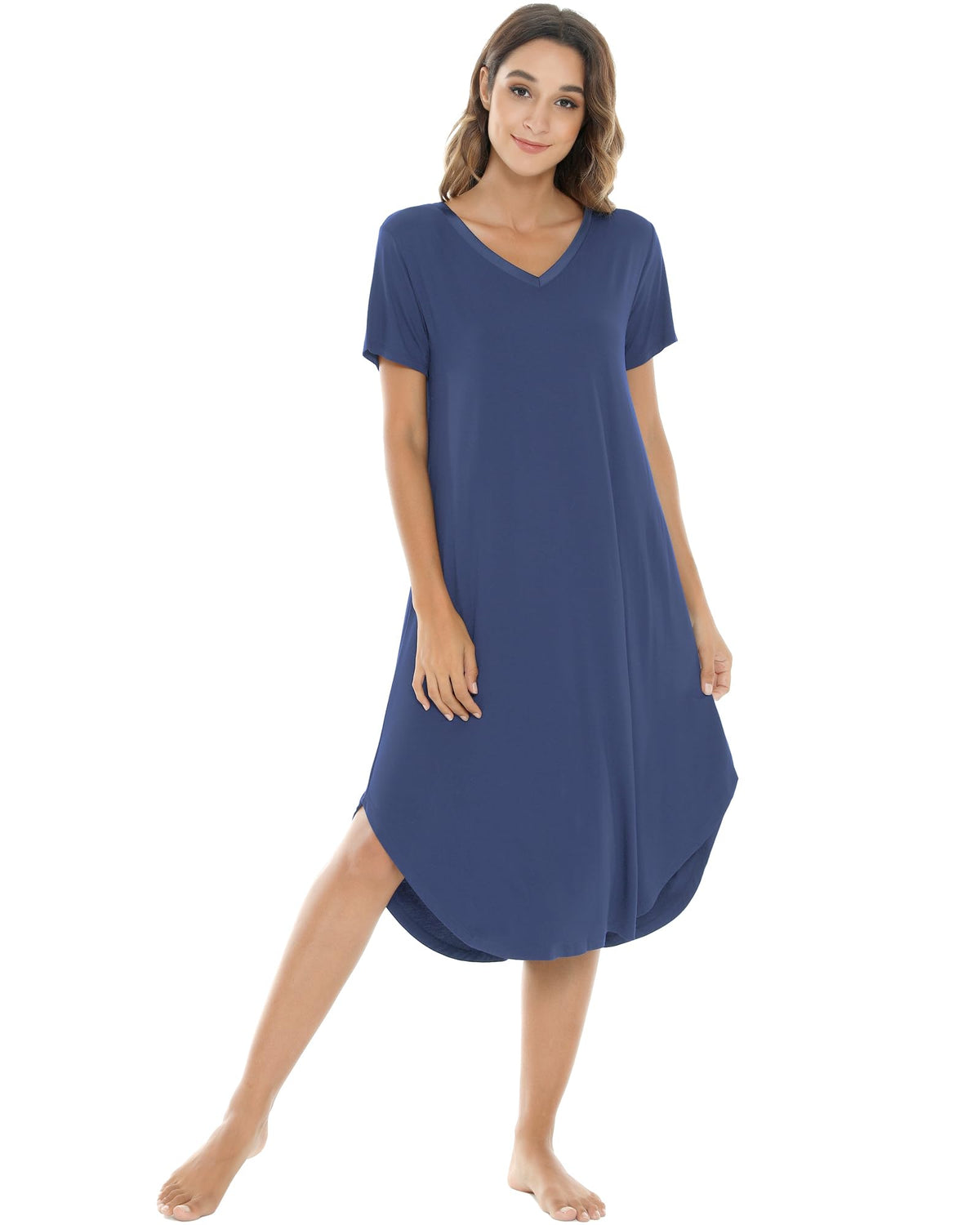 NACHILA Bamboo Viscose Nightgowns for Women Cooling Short Sleeve Sleepshirt