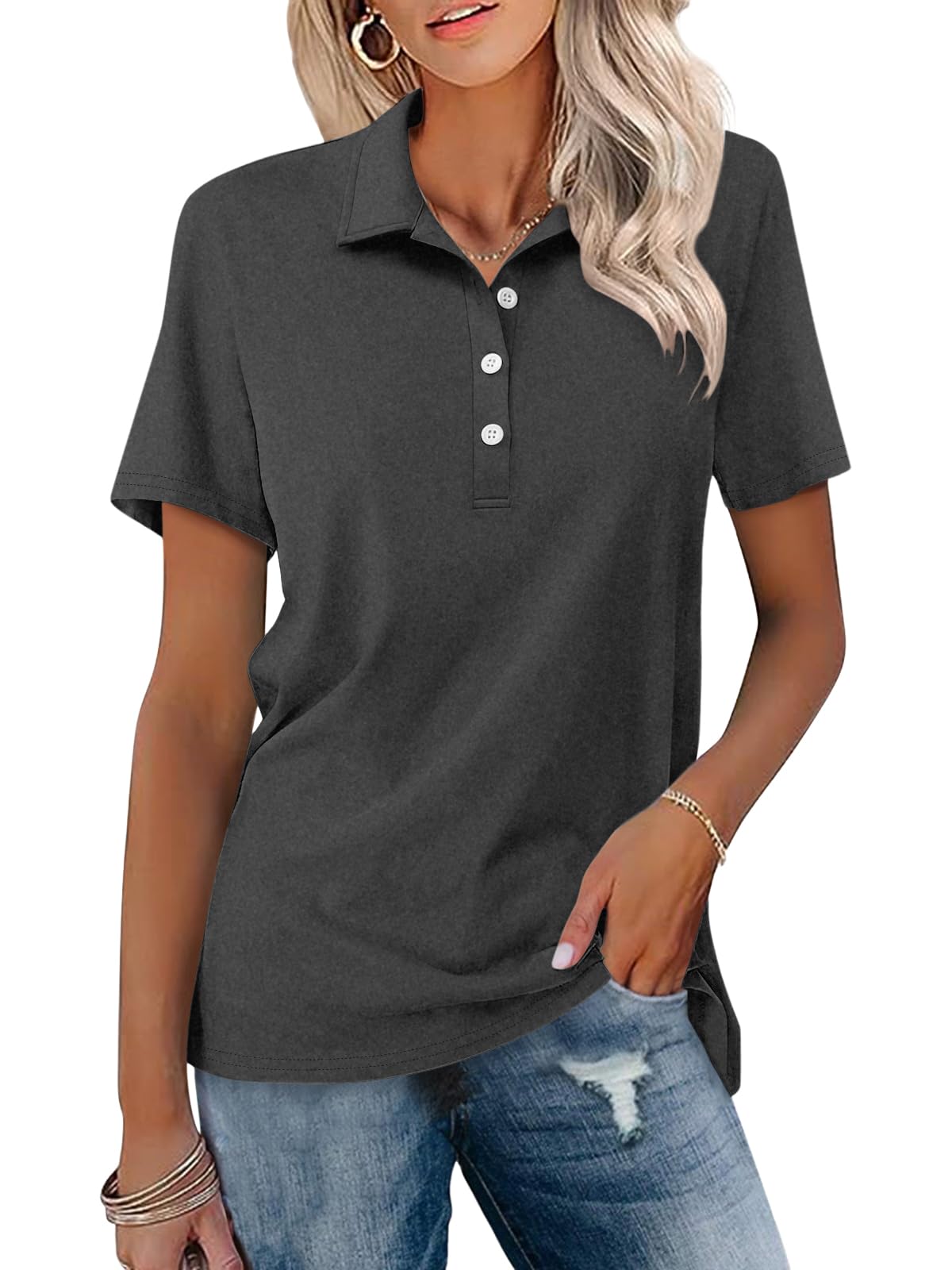 TICTICMISS Womens Polo Shirts Short Sleeve Button Collared Summer Tops