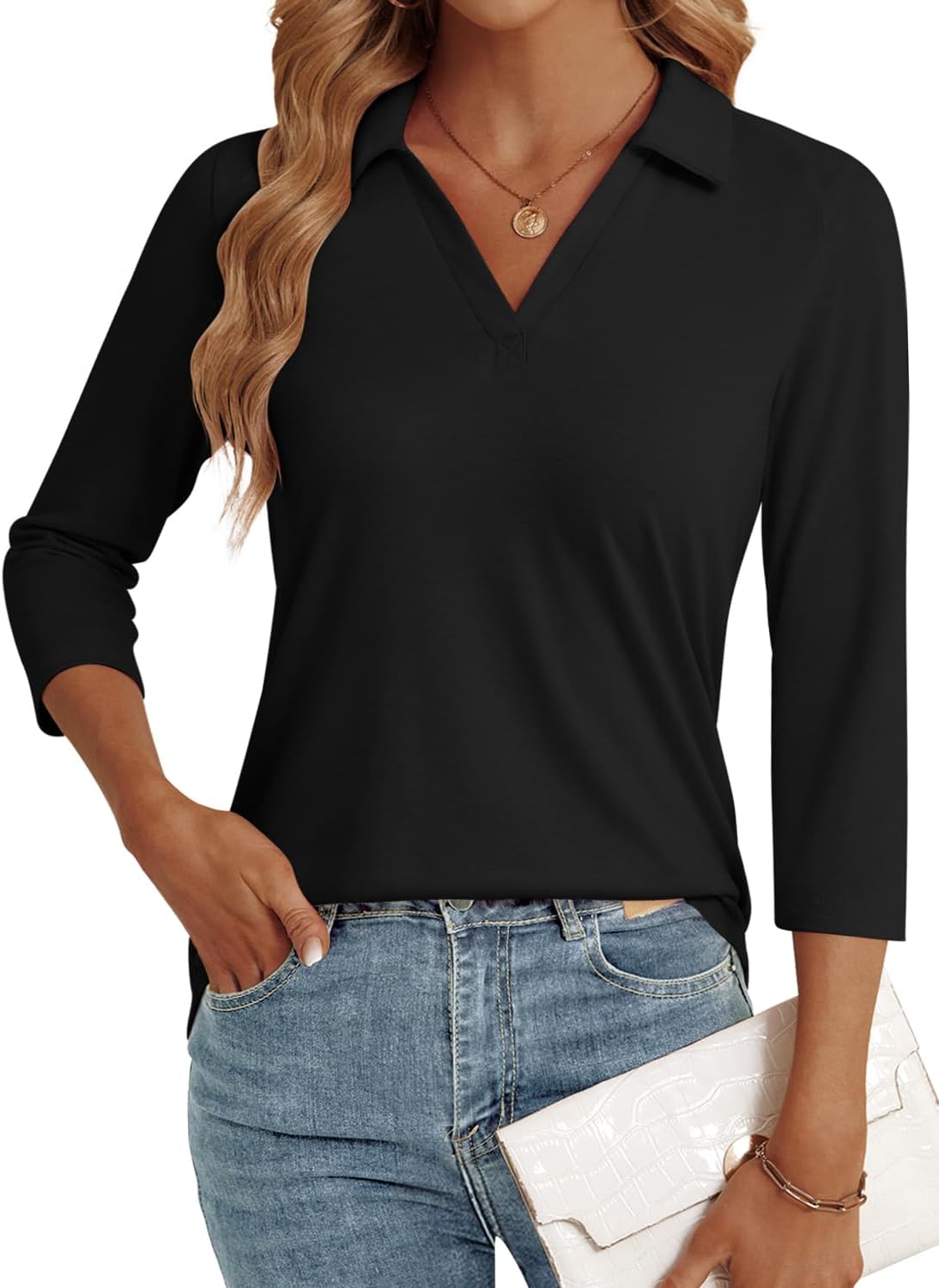 LYHIPSS 3/4 Length Sleeve Womens Tops Dressy Casual Business Blouses