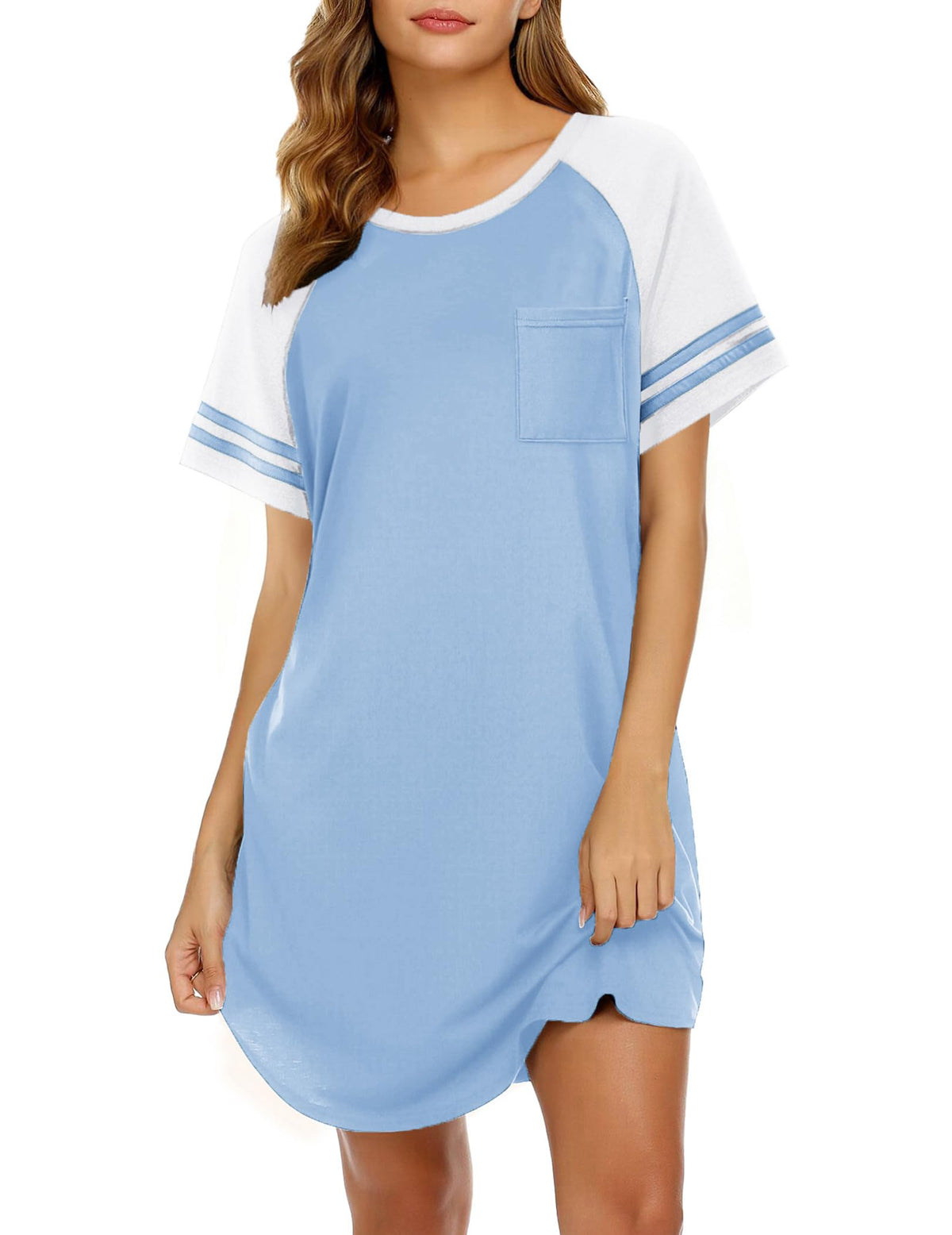 Ekouaer Nightgowns for Women Color Block Sleep Shirt Short Sleeve Sleepwear