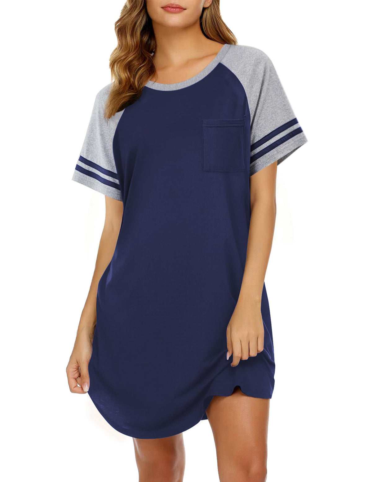 Ekouaer Nightgowns for Women Color Block Sleep Shirt Short Sleeve Sleepwear