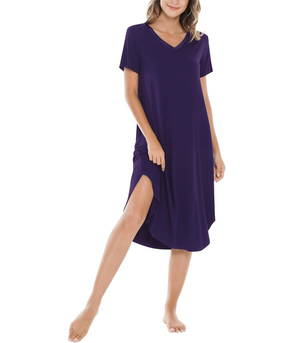NACHILA Bamboo Viscose Nightgowns for Women Cooling Short Sleeve Sleepshirt