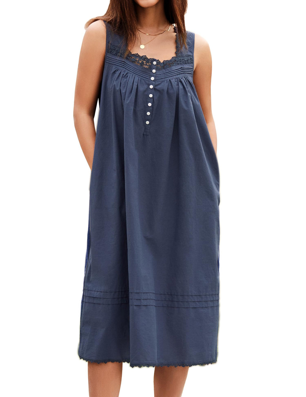 100% Cotton Nightgowns for Women Sleeveless Night Gown with Pockets,XS-5XL