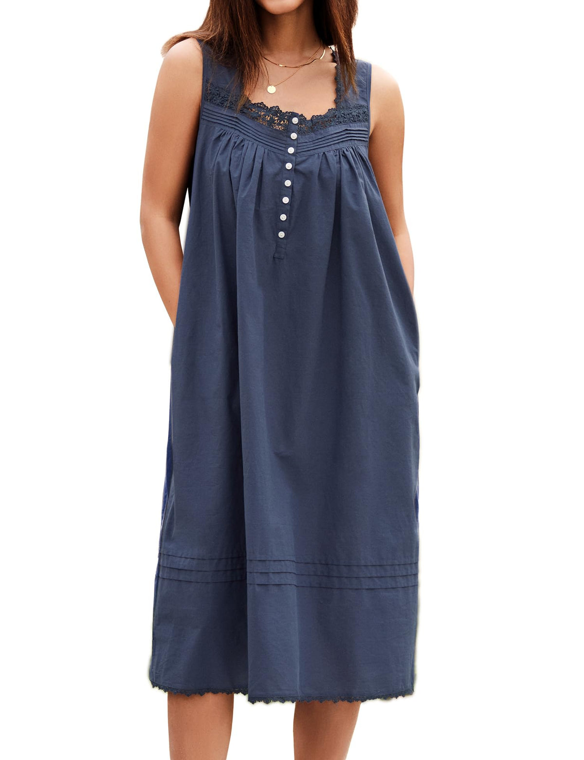100% Cotton Nightgowns for Women Sleeveless Night Gown with Pockets,XS-5XL