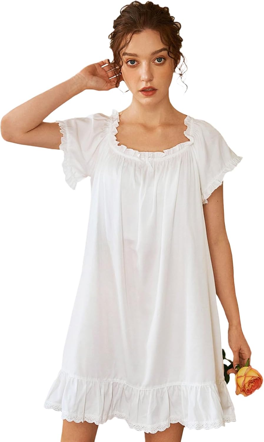 Nanxson Women's Cotton Nightgown Short Sleeve Sleepwear Vintage Nightshirt