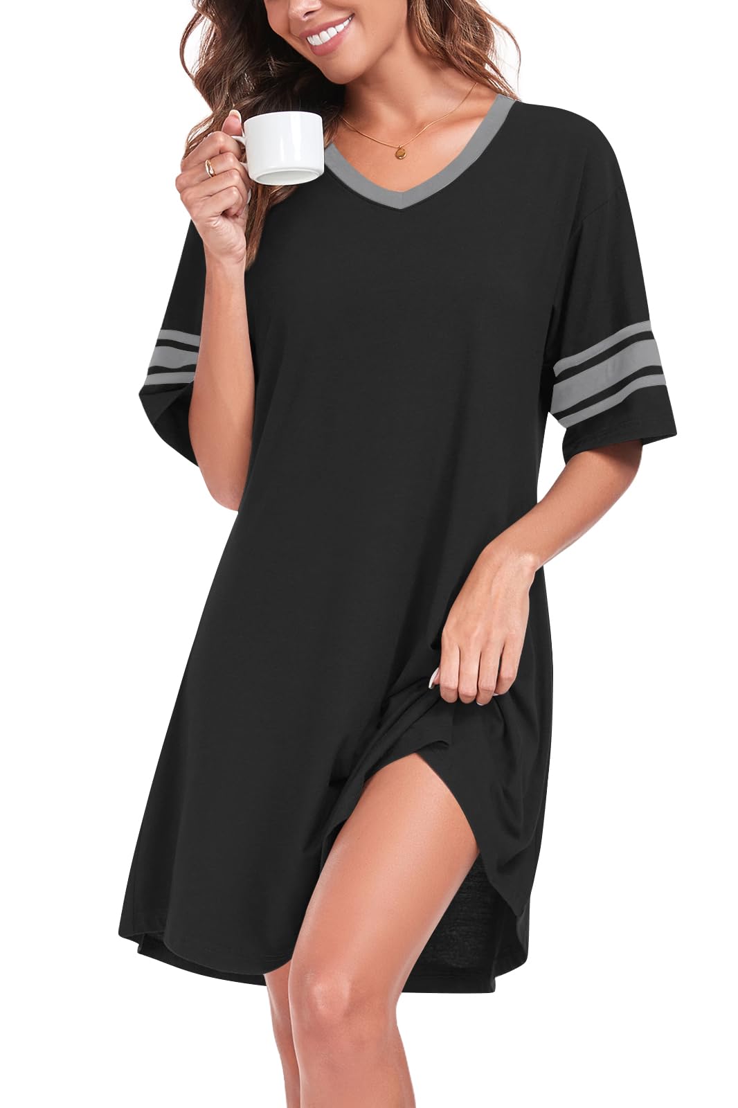 REGAI Women's Nightgowns Short Sleeve Soft Sleepshirt