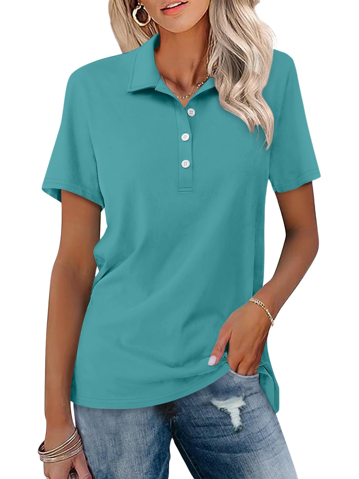 TICTICMISS Womens Polo Shirts Short Sleeve Button Collared Summer Tops