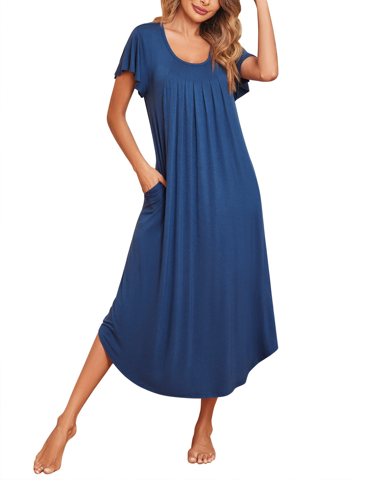 Ekouaer Long Nightgowns for Women with Pockets Short Sleeves House Dresses