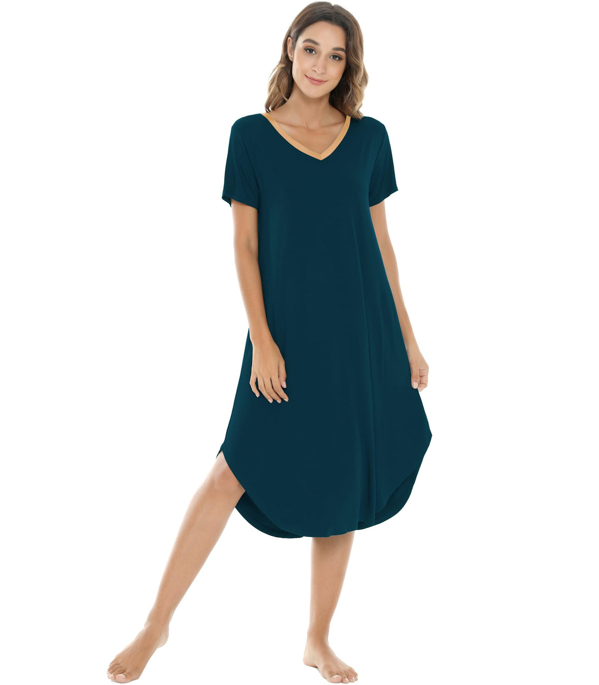 NACHILA Bamboo Viscose Nightgowns for Women Cooling Short Sleeve Sleepshirt