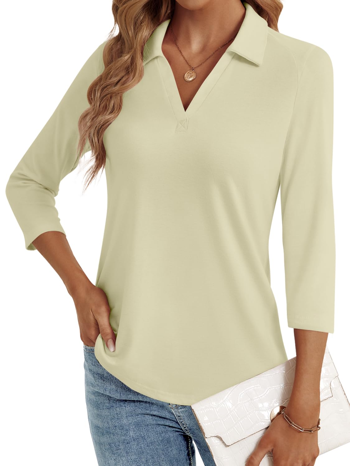 LYHIPSS 3/4 Length Sleeve Womens Tops Dressy Casual Business Blouses