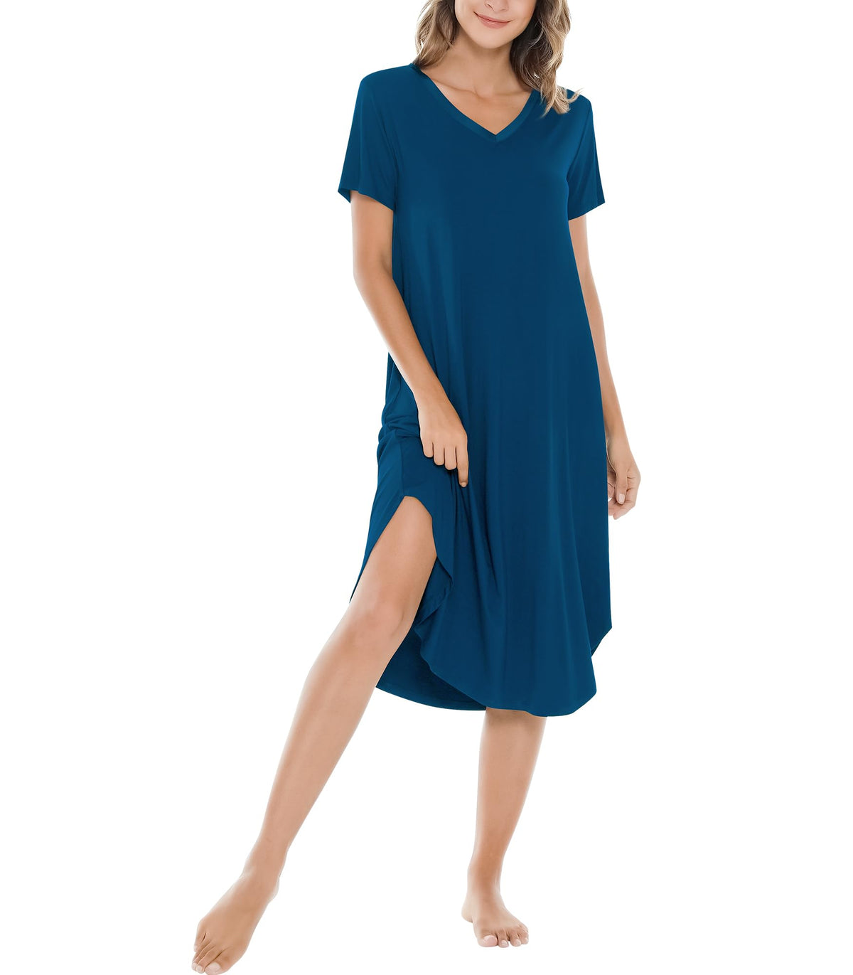 NACHILA Bamboo Viscose Nightgowns for Women Cooling Short Sleeve Sleepshirt