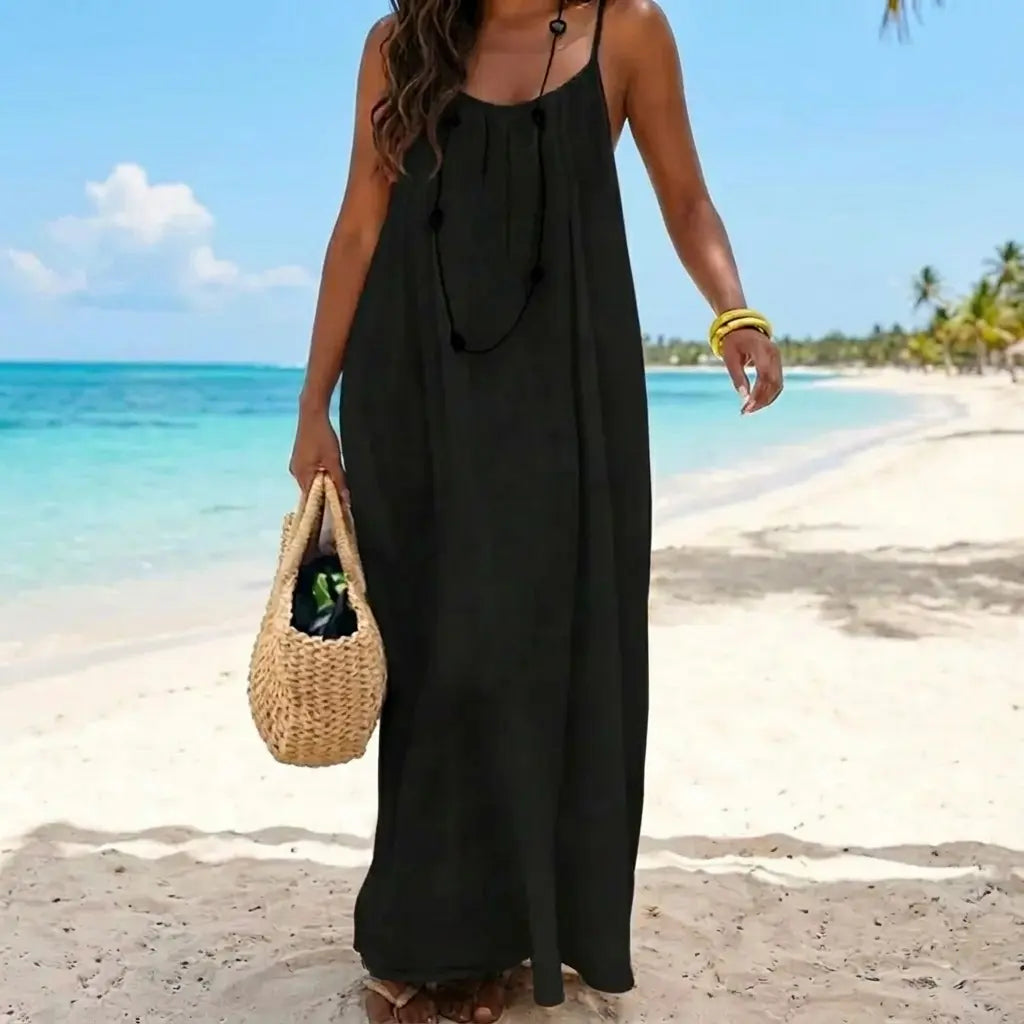 Women's Solid Color Cami Lounge Dress, Elegant Sleeveless Long Dress for Summer, Ladies Sleepwear for Indoor Wear